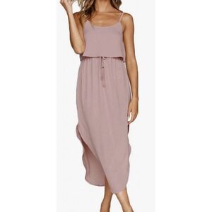 NERLEROLIAN NEW Women's Medium Blush Adjustable Strappy Split Casual Midi Dress